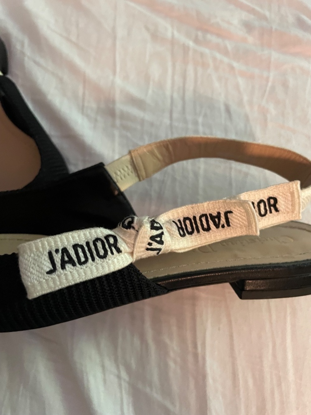 $990 Christian Dior Black Technical Canvas Ribbon J Adior Slingback Flats Sz 37 - Picture 8 of 16